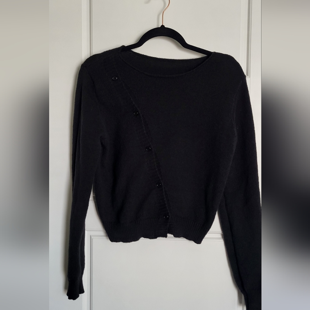 SHEIN Black Asymmetrical Button Cardigan